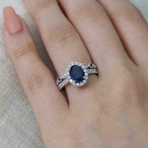 1.96Ct Oval Brilliant Cut Blue Sapphire Women Bridal Ring Set 14K Rose Gold Over - £74.71 GBP