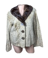 Vtg Persian Lamb Coat w/ Mink Collar Large Buttons Tan Brown 60s 70s Str... - $2,378.79 MXN