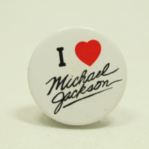 Vintage I Love MICHAEL JACKSON Heart Pin Button 1.5&quot; Badge Pinback - £6.10 GBP