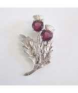 Scotland Thistle Brooch Two Silvertone Stems Purple Crystal Stones Pin H... - £21.90 GBP