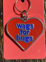 Dog Pet Collar Charm Tag Red Blue Wags For Hugs Heart Shaped Pendant - £6.37 GBP