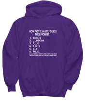 Funny Adult Hoodie Guess These Words Purple-H  - £27.93 GBP