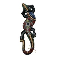 Gecko Lizard Carved Painted Wooden Sculpture Wall Hanging Art Tribal Jamaica - £12.08 GBP