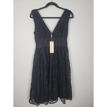 Kate Kasin Black Lace Overlay Dress 8 Womens V Neck Knee Length Sleevele... - $43.35