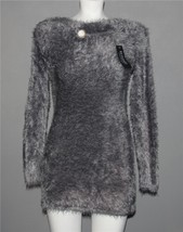 BUISDAEI Super Soft Decorated Faceted Button Grey Eyelash Long Sweater W... - £23.97 GBP