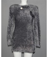 BUISDAEI Super Soft Decorated Faceted Button Grey Eyelash Long Sweater W... - $29.99