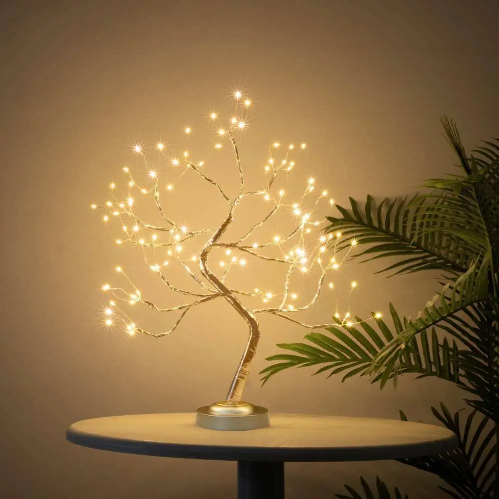 LED Birch Night Light 8Modes Mini Christmas Tree Lamp USB/Battery Bedside Room - £25.73 GBP+