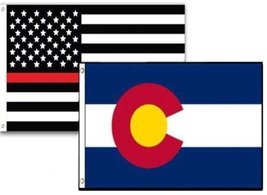 2x3 USA Fire Thin Red Line Colorado State 2 Pack Flag Wholesale Set Combo 2x3 BE - £7.52 GBP
