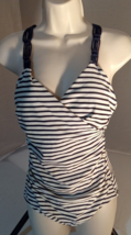 Ladies One Piece Black &amp; White Stripe Swimsuit   Kona Sol M - £7.42 GBP
