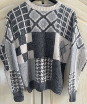 Vintage AF Accordeon Sweater Lambs wool/silk/angora Blend Ladies M Cream/gray - $25.00