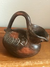 Estate Mec Signed Small Brown Abstract Bird Rustic Pottery Pitcher – 5 i... - $23.31