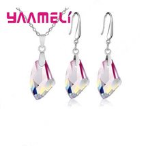 NEW 925 Silver Jewelry Sets Geometric Austrian Crystal Pendant Necklace Hook Ear - £18.59 GBP