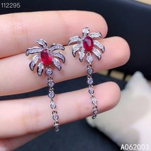 Fine Jewelry 925 sterling silver inlaid natural ruby female earrings Eardrop fas - £59.23 GBP