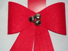 Red Felt Jingle Bells Bow Christmas Gift Wreath Package Wedding Pew Choi... - £7.85 GBP