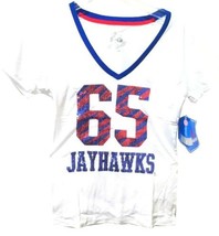 Kansas Jayhawks Women&#39;s V-Neck Shirt #65 Sequin Graphic, White, Small - £8.66 GBP
