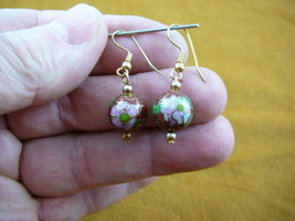 (EE600-308) 12 Mm Brown Pink Lime Cloisonne Dangle Earrings Jewelry - £12.66 GBP