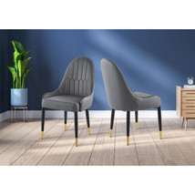 Modern Leatherette Dining Chair Set of 2, Upholstered Accent Dining Chair Grey - £223.34 GBP