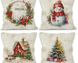 Set of 4 Vintage Winter Christmas Throw Pillow Covers 18x18 Bedroom Pill... - $14.69