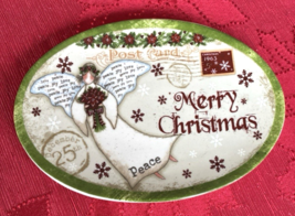 Carson Home Accents MERRY CHRISTMAS Post Card Oval Candy Dish ROBIN DAVI... - $10.88
