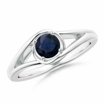 Twist Split Shank Solitaire Blue Sapphire Ring in Silver Size 5.5 - £220.74 GBP