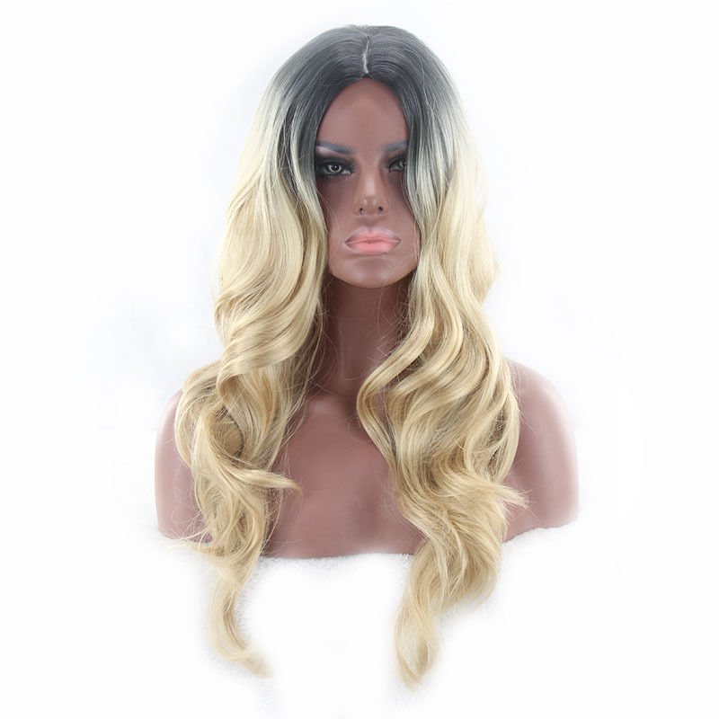 Primary image for Heat Resistant Synthetic Hair None Lace Wigs Ombre Black to Blond Body Wave 24in