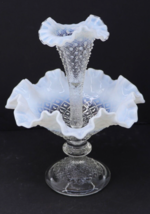 Fenton Opalescent Hobnail Epergne Diamond Lace French Blue White Single ... - $135.62