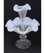 Fenton Opalescent Hobnail Epergne Diamond Lace French Blue White Single ... - $135.62