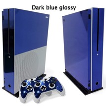 For Xbox One S Blue Glossy Console &amp; 2 Controllers Decal Vinyl Skin Wrap... - £10.20 GBP