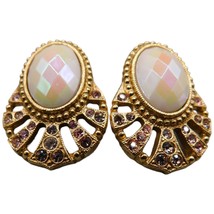 Pierced Vintage Inspired Earrings Sparkly Faceted Bead Clear Rhinestones  - $8.90