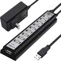 Powered USB Hub 2.0 10 Port USB Hub USB Extender Splitter Support Smart Charging - £16.70 GBP