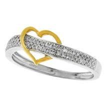 10k Two-tone Gold Womens Round Diamond Heart Love Fashion Ring 1/6 Cttw - £206.23 GBP