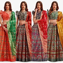 Damen Lehenga Choli &amp; Dupatta Party Jacquard Kleid Freie Größe Halbnaht - £37.90 GBP