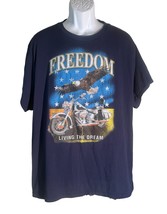 FREEDOM LIVING THE DREAM Motorcycle Short Sleeve T-Shirt Blue 3XL - $7.61