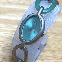 VTG J Jill Lady Silver Green Oval Chain Bracelet Analog Quartz Watch~New Battery - £12.04 GBP