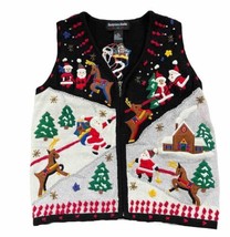 Hampshire Studio Ugly Christmas Sweater Vest Santa Festive Holiday Zip Womens PS - £15.91 GBP