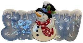 Fitz &amp; Floyd Snack Therapy SNOW W/ SNOWMAN Ceramic Elongated Dish - Cute! - $12.94