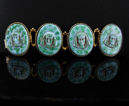 Vintage Egyptian bracelet - turquoise cab Pharaoh heads - huge bookchain... - $125.00