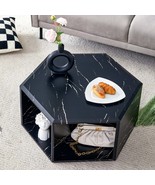 Hexagonal Coffee Table: Black Marble, Storage Holes, Versatile Style - $7,562.87 MXN