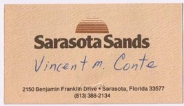 Vintage Business Card Sarasota Sands Florida Vincent M Conte - $2.18