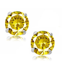 Round Cut Cubic Zirconia CZ Canary Sterling Silver November Basket Stud Earrings - $14.84+