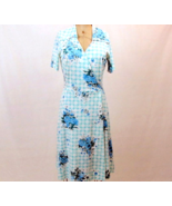 Vintage 70s Womens Wrap Dress Medium Blue Floral Knit Hand Made Short Sl... - £26.46 GBP