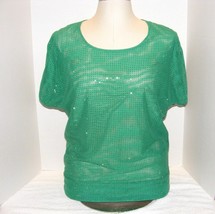 Grayse Green With Sequins Design Cap Sleeve Top Size M Guc - £30.27 GBP