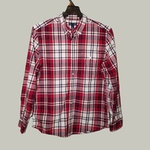 GAP Mens Button Down Shirt Long Sleeve Slim Fit Large Red and Blue Plaid Poplin - £10.92 GBP