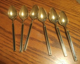 Lot of 6 Vintage Gold Color Teaspoons Spoons WIth Black Handle Small 4.5... - $11.99