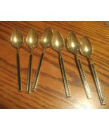 Lot of 6 Vintage Gold Color Teaspoons Spoons WIth Black Handle Small 4.5... - £9.40 GBP