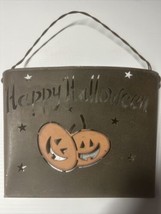 Vtg Rustic Happy Halloween Metal Wall Hang Basket Pumpkins Stars Indoor Outdoor - £19.63 GBP