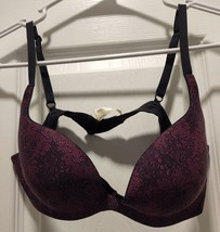 Maidenform Burgundy Black Floral Push Up Bra Size 34B - £15.98 GBP