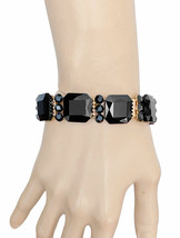 5/8" W Fake Onyx Black Crystals Bangle Stretchable Party Evening Bracelet - $15.82