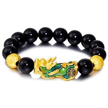 Men&#39;s Bracelet Feng Shui Obsidian with Gold-Plating Pi Xiu Bracelet Men Wealth B - £10.54 GBP