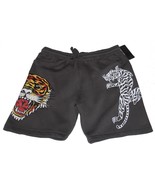 ED HARDY Colored &amp; White Tiger 3-Pkt Drawstring Thick Grey Jersey Shorts... - $36.99
